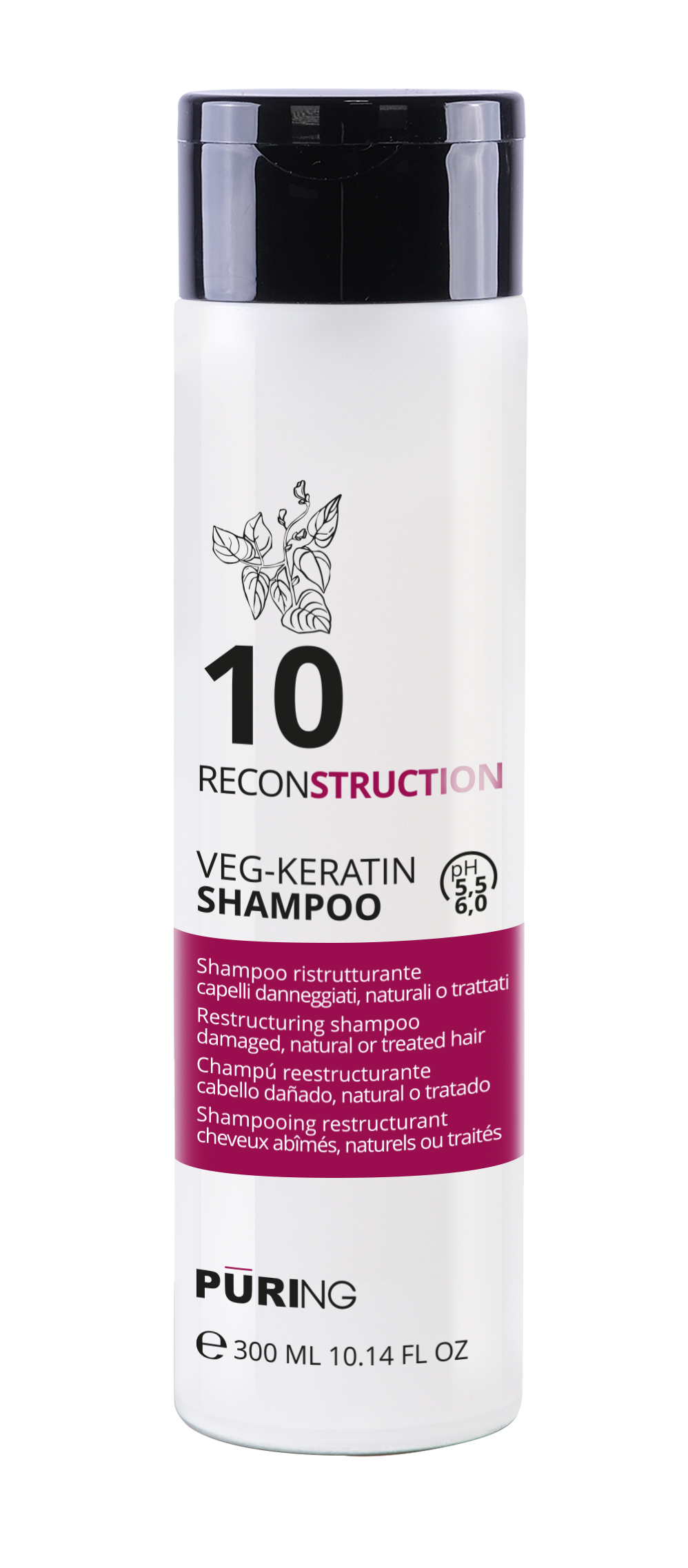 CHAMPU 10 RECONSTRUCTION VEG-KERATIN CAB. DAÑADOS O TRATADOS 300 ML PURING