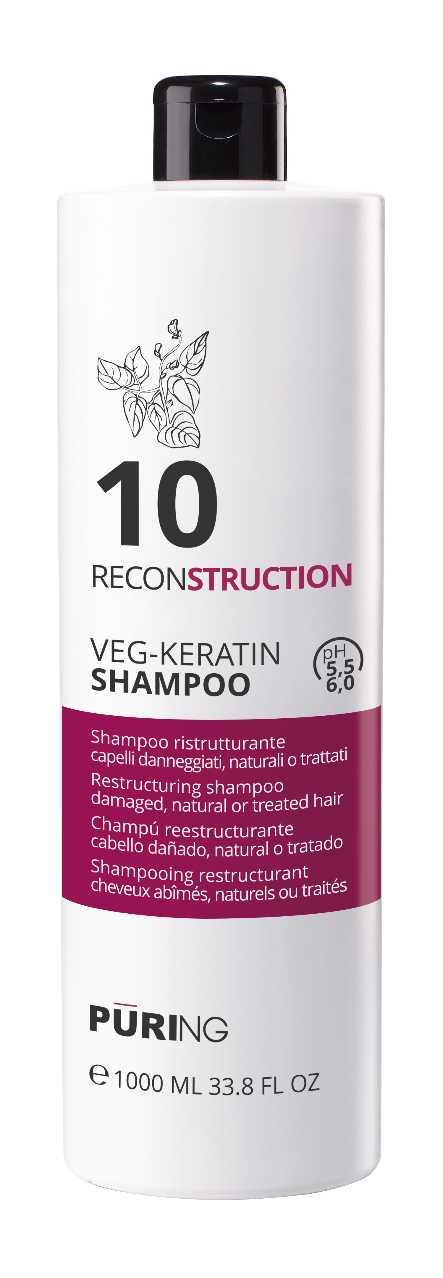 CHAMPU 10 RECONSTRUCTION VEG-KERATIN CABELLOS DAÑADOS O TRATADOS 1000 ML PURING