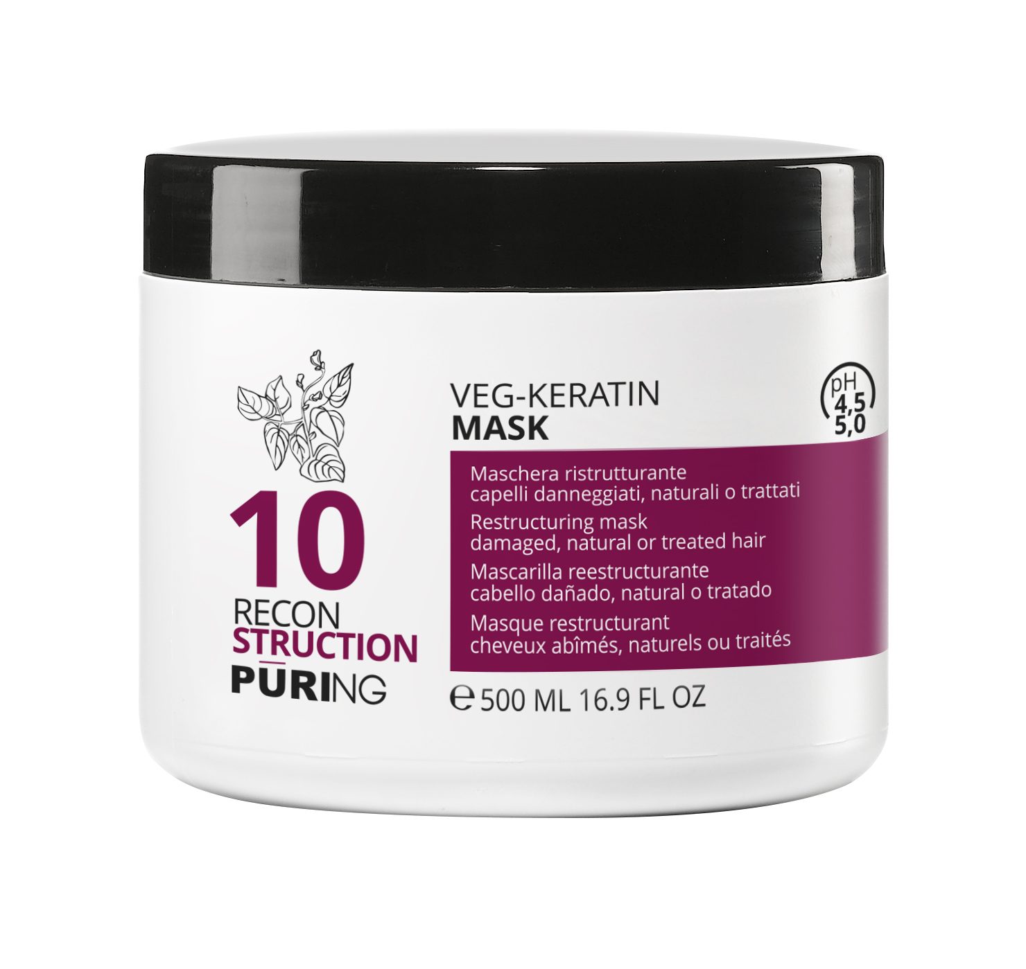 MASCARILLA 10 RECONSTRUCTION VEG-KERATIN CABELLOS DAÑADOS O TRATADOS 500 ML PURING